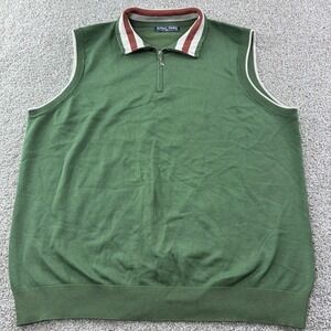 PJ‎ Paul Jones Mens XL Green Quarter Zip Collared Sweater Vest Casual Preppy